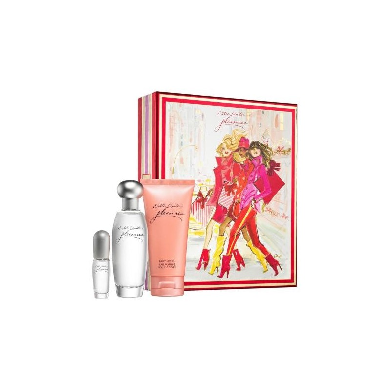 Pleasures 3 Pcs Set For Women: 1.7 Eau De Parfum Spray + 2.5 Body Lotion + 0.14 Eau De Parfum Spray (Hard Box)